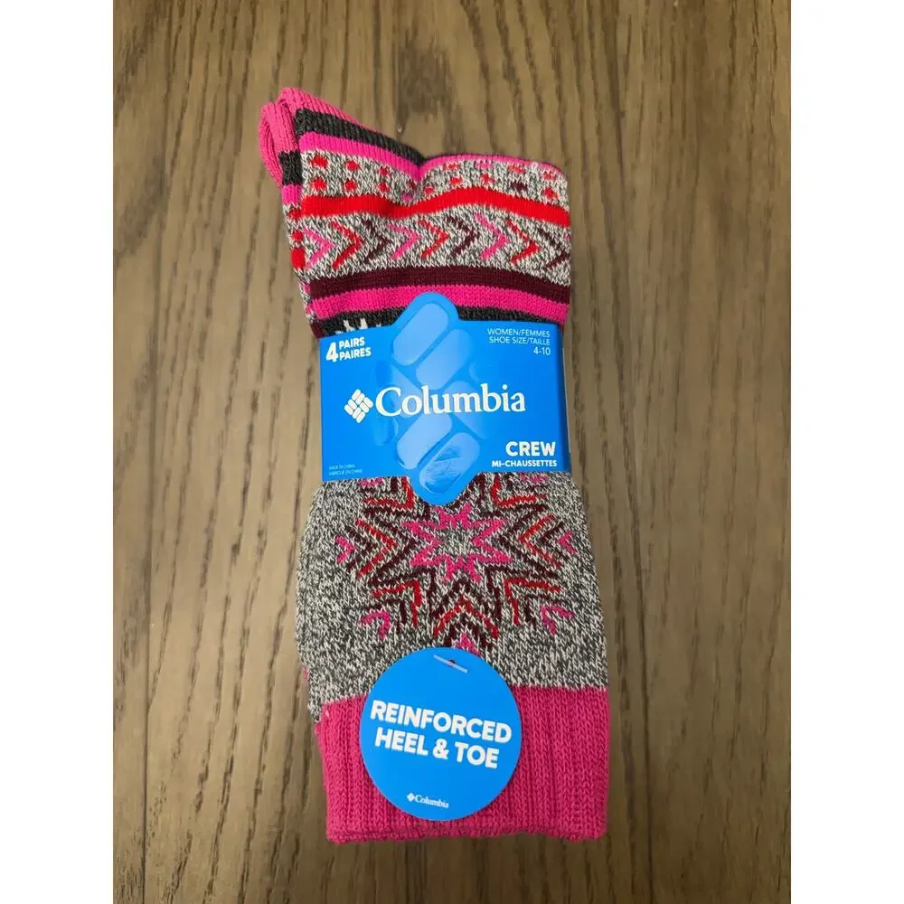 Columbia 4 Pair Crew Socks Womens 4-10 Pink Gray Cozy NWT